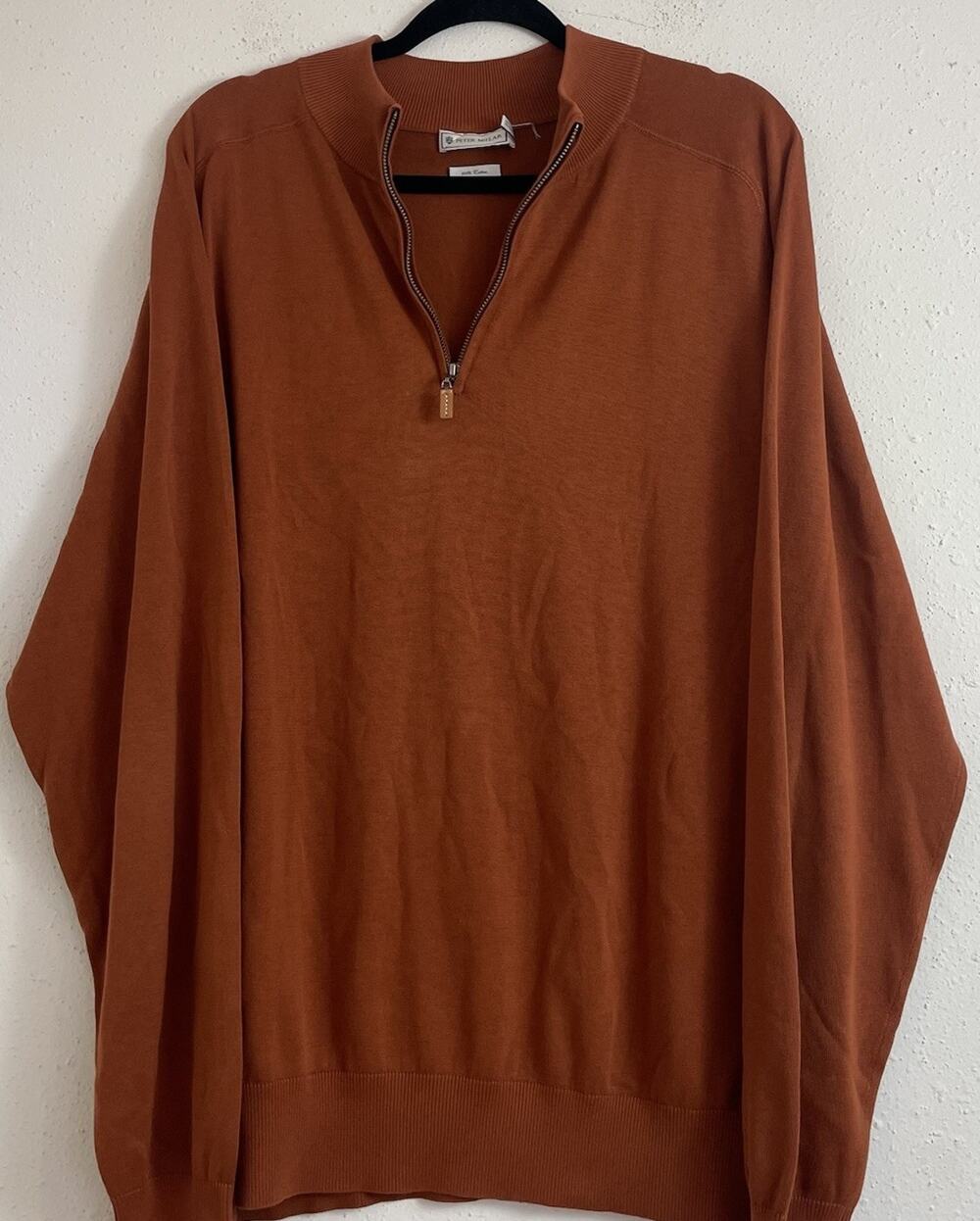 Peter Millar Golf 1/4 Quarter Zip Orange Pullover Top Mens XL 100% Cotton